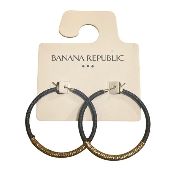 Banana Republic Woven Thread Hoop Earrings Navy Gold - Picture 2 of 2